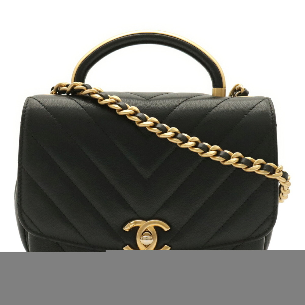 CHANEL V-stitch Coco Mark Handbag Chain Shoulder Bag Black